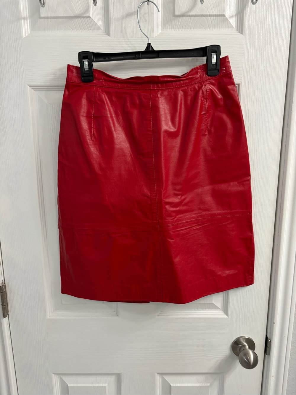 Vintage Red Genuine Leather Pencil Skirt - Women